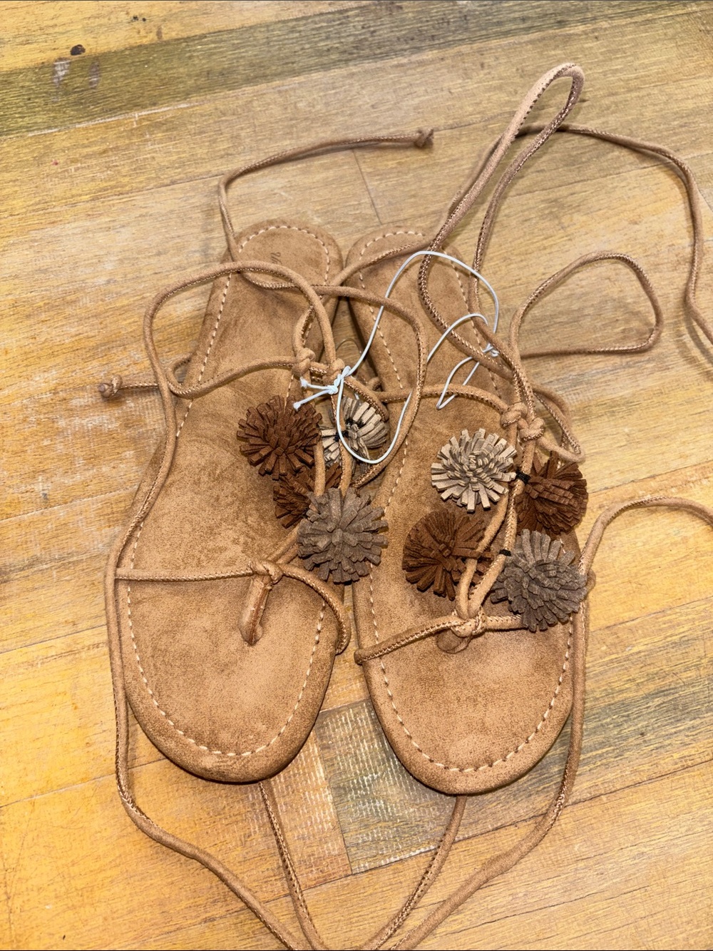 Universal Thread Brown Pom-Pom Lace-Up Sandals